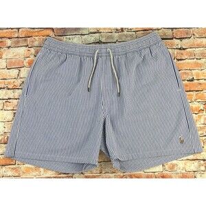 POLO RALPH LAUREN Mens 2XL Seersucker Swim Trunk Shorts 5.5" Blue Striped New
